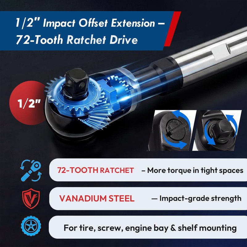 GIRAVO 1/2" Offset Extension Wrench Impact Set, Switchable 3-in-1 Drive