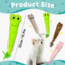 Andiker Cat Toys for Indoor Cats,10.24in Plush Catnip Toy with Crinkle Paper Inside,Fluffy Interactive Cat Toy with Feather and 2 Sisal Scratchers for Biting, Chewing, Scratching and Kicking (Brown)