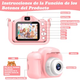 Cámara de Juguete para Niñas de 3 a 12 Años, Cámara de Video Digital HD 1080P con Funda Protectora de Silicona, Mini Camara Fotografica para Niños Regalos de Juguete Regalos de Navidad y Cumpleaños