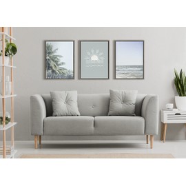 Kate and Laurel Sylvie Sun Beach Tropical Surf Framed Canvas Wall Art by The Creative Bunch Studio, 18x24 Gray, Abstract Art for Wall
