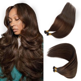 Dark Brown I Tip Hair Extensions Real Human Hair I-tips Color #2 Straight Pre Bonded Human Hair Extensions 50g Thick Ends Cold Fusion Brown Hair Itips for Women 14 Inch