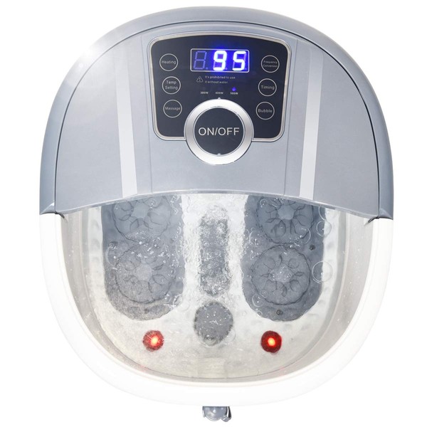 COSTWAY Foot Spa/Bath Massager, with Shiatsu Roller Massage, Heat, Frequency Conversion, Red Light, Adjustable Time & Temperature, Air Bubble, LED Display, Drainage Pipe (Gray)