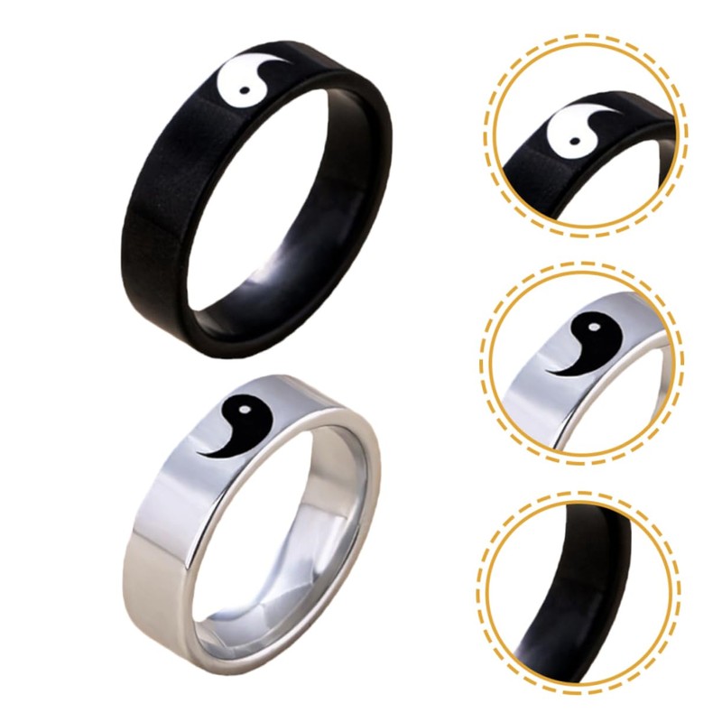 COHEALI 2sets Yin Ring Set Couples Ring for Him and