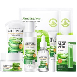 8Pcs Skin Care Products Set, Aloe Vera Skin Care Sets, Skin Care Gift Set for Women Girls, Skincare Routine Set, Face Care Kit with Cleanser, Mask, Toner, Serum, Lip Balm, Eye Cream, Moisturizer