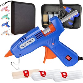 MONVICT Hot Glue Gun Kit, Mini Glue Gun with Carrying Case,20 Pcs Premium Glue Sticks, 10 Pcs Wood Craft sticks, Fast Preheating Hot Melt Glue Gun for School Crafts DIY Arts Gift (Blue, 30Watts)