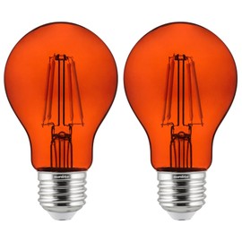 Sunlite 81085 LED Filament A19 Standard 4.5 (60 Watt Equivalent) Colored Transparent Dimmable Light Bulb, 2 Count (Pack of 1), Orange