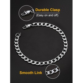 ChainsPro Men's Stainless Steel Bracelet 6 mm Wide Bracelet Cuban Curb Chain Bracelet for Men Silver/Gold-Plated Colour, 21 cm, Stainless Steel