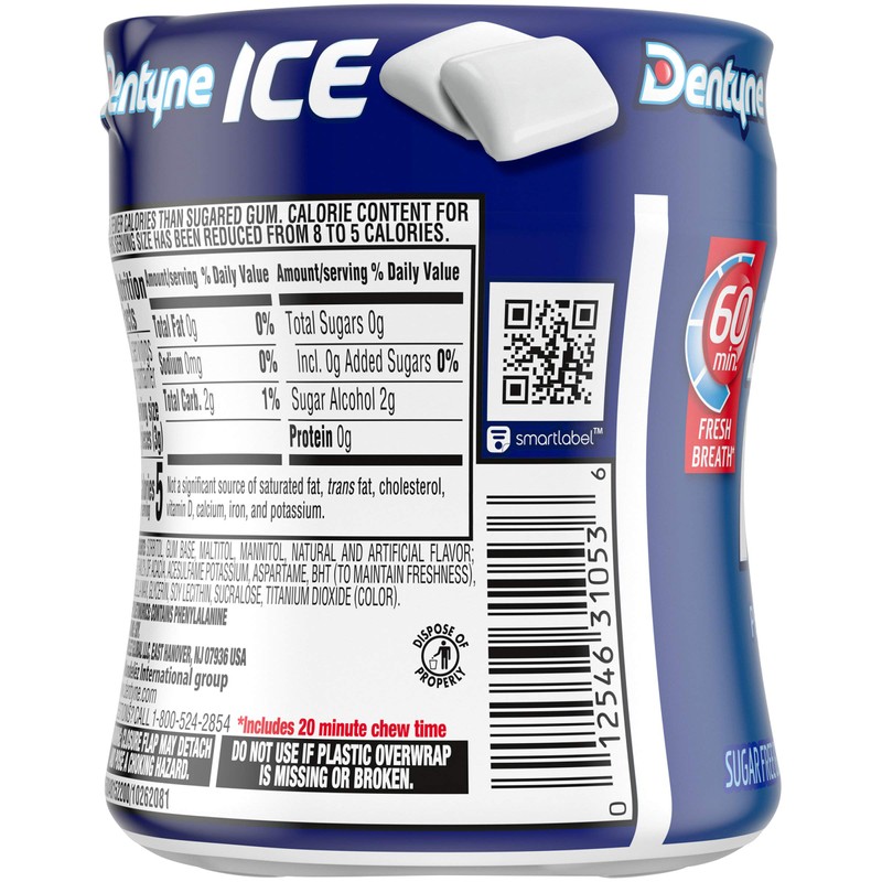 Dentyne Ice Peppermint Sugar Free Gum, 1 bottle (60 pieces)