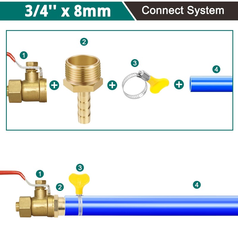 Brass Pipe Adapter, 12 Pieces 8 mm Barb x 3/4