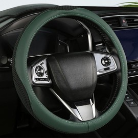 Car Steering Wheel Cover, Universal 15 inch, The Latest Microfiber Leather Breathable Technology Fabric, Non-Slip, Comfortable, Warm in Winter and Cool in Summer (Green)