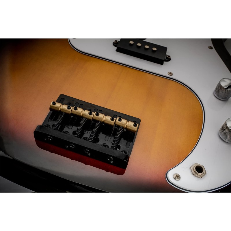 Musiclily Pro 19mm 4-String Bass Hardtail Bridge with Brass Saddles