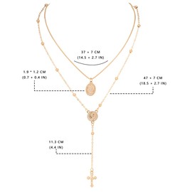 Eigso Religios Christian Medal Necklace for Women 14K Gold Chain Beaded Necklace for Woman