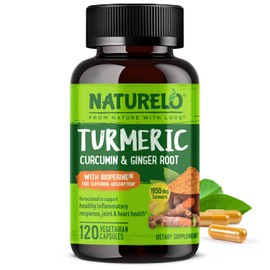 NATURELO Turmeric Curcumin - BioPerine for Better Absorption - Black Pepper, Ginger Root, Curcuminoids - Plant-Based Joint Discomfort Support - 120 Vegan Capsules