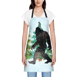 Smooffly Sasquatch Watercolor Apron Unisex Adjustable Bib Apron Cooking Kitchen Chef Women Men Aprons for Home Kitchen, Restaurant,Coffee House,Shop,Garden