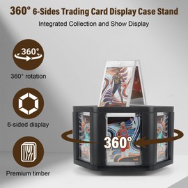 360° 6-Sides Rotation Graded Trading Game Baseball Football Sports Cards Display Case Storage, Designed for Show Display 4.3 x 2.8 Inch Top Loads SLABS Case Frame Case for Card Game Collection Black