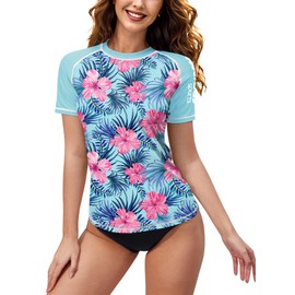 BesserBay Women's Short-Sleeved Rash Guard Shirt with Beautiful Patterns UV Shirt Swimming Shirt Tankini UPF 50+ S-XXL, C6