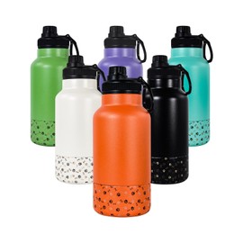 AGH Dog Water Bottle, 32oz Portable Dog Water Bottle with Detachable Bowl Food Feeding, Double Wall Vacuum Flask Stainless Steel Dog Travel Water Bottle for Walking and Hiking, Orange