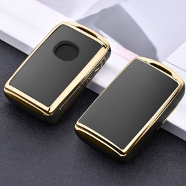 ELOHEI for Mazda Key Fob Cover Case, Soft TPU Key Fob Case Protector Holder for 2020 2021 Mazda CX5, CX30, CX9, 2019 2020 2021 Mazda 3, Mazda 3 Hatchback (Gold Edge Black)