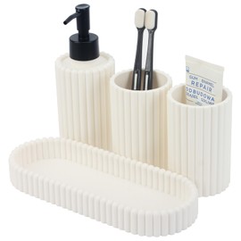 ALIMOTA Dispensador Jabón Líquido Set, 1×300ml Dispensador + 2 Vaso para Cepillo de Dientes + Plato, Material de Plástico con Bomba Negra, Ideal para 