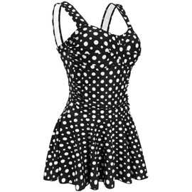 AONTUS Bañador de una Pieza para Mujer, Talla Grande, Control de Barriga, Negro con Lunares., XXL