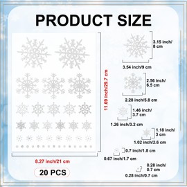 20 Sheets Snowflake Decoration Stickers 6 Different Designs Winter Glitter Snowflake Stickers Labels Dot Snowflake Glitter Stickers for DIY Christmas Winter Party Supplies(Silver)