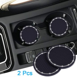 Bling Car Coasters, Wisdompro 2 Pack PVC Car Cup Holder Insert Coaster - Anti Slip Universal Vehicle Interior Accessories Crystal Glitter Cup Mats for Women and Men(2.75" Diameter, Black)