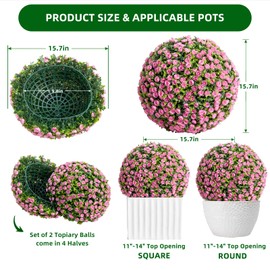 Garvee 15.7" Artificial Topiary Balls Set of 2, Flower Topiary Balls Decorative Balls for Outdoor and Indoor, Wedding Decoration,Pink Rose