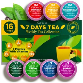 Gya Tea Co 7 Days Collection Tea Gift Set (16 ct) - Weekly Assorted Tea Pod Variety Pack with 7 Flavors Rich in Vitamin A B C D & D3 for Nourish & Energy