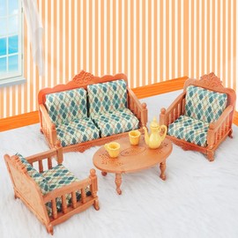 KARLOR Furniture Set, 7pcs Dollhouse Miniature, Green (Plastic, 1:12 Scale), for Living Room, Balcony Decoration