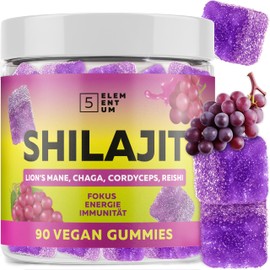 5 elementum Original Shilajit Gummies 2200mg - 90 Stck Premium Shilajit Gummies mit L?wenm?hne, Reishi, Chaga & Cordyceps - Shilajit aus dem Himalaja fr Energie & Vitalit?t Mit dem Aroma von Traube