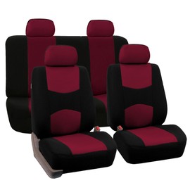 FH Group Universal Fit Full Set Flat Cloth Fabric Car Seat Cover, (Burgundy/Black) (FH-FB050114, Fit Most Car, Truck, Suv, or Van)