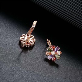 Colorful Flower Earrings 18K Gold Plated Multicolor Cubic Zirconia Huggie Stud Earrings for Women Cubic Zircon Earrings CZ Jewelry Gifts (Colorful Flower & CZ-5)