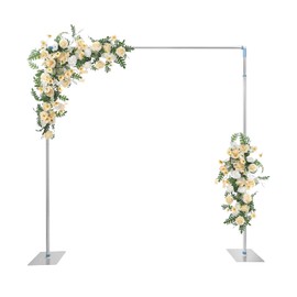 10x10 ft Wedding Backdrop Stand Square Wedding Arch Stand Telescopic Pipe Kit Curtain Frame Wedding Decoration Metal Square Rack with Weighted Metal Steel Base for Parties Weddings Birthday (10x10ft)