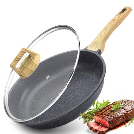 GiPP Nonstick Frying Pan Skillet with Lid - 8" Grey Granite Non Stick Pans, Omelette Pan with Heat-Resistant Handle, Compatible with All Stovetops, PFOA Free