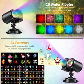 YAZEKY LED Projector Christmas Outdoor 2-in-1 LED Projection Lamp Christmas Outdoor with Remote Control (24 Patterns and 10 Colours)