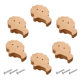 Pack of 6 Wooden Animal Cabinet Knobs, Wooden Knobs with Animal Motifs, Wooden Handles for Cabinets, Animal Shape Furniture Knobs Children with Screws, Knob for Children's Cabinet, Furniture Knob for