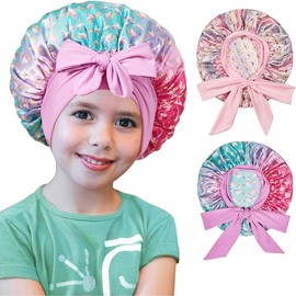 2 PCS Kids Bonnets for Girls, Silk Bonnet for Kids, Satin Bonnet for Sleeping, Baby Toddler Tie Bonnet Sleep Cap - Color: Set B