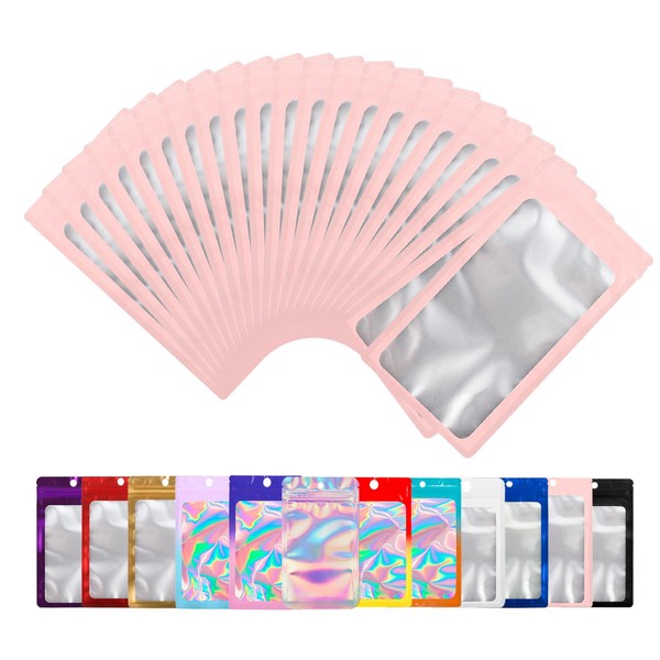 100 Pack Mylar Bags with Clear Window,Food Storage Smell Proof