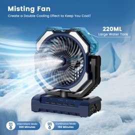 covozon Misting Fan Portable, 20000mAh Rechargeable Battery Powered Camping Fan with Light, Personal USB Battery Operated with Hook & 250mL Water Tank for Outdoor, Tents, Beach, Travel.