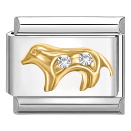 Quiges 9 mm Italian Style Charm Model Stainless Steel Gold CZ Dog for Italy Charm Bracelets, Copper, No Gemstone