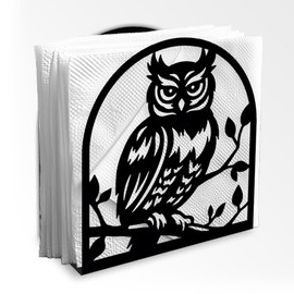 DOODLREAM Owl Decorative Black Metal Napkin Holder for Table, 4.9" x 5.3" x 2" Animal Owl On The Branch Standing Napkin Holder for Home Kitchen Restaurant Picnic Party Coffee Bar Dining Room