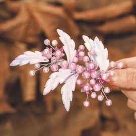 IYOU Mermaids Wedding Hair Clip Purple Pearl Leafs Hair Barrette Bridal Bridesmaid Hair Accessories for Women and Girls