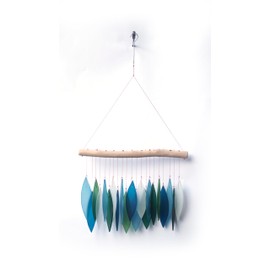 Sunset Vista Designs Handcrafted Driftwood and Sea Glass Featherline Wind Chime, Large, Blue Lagoon