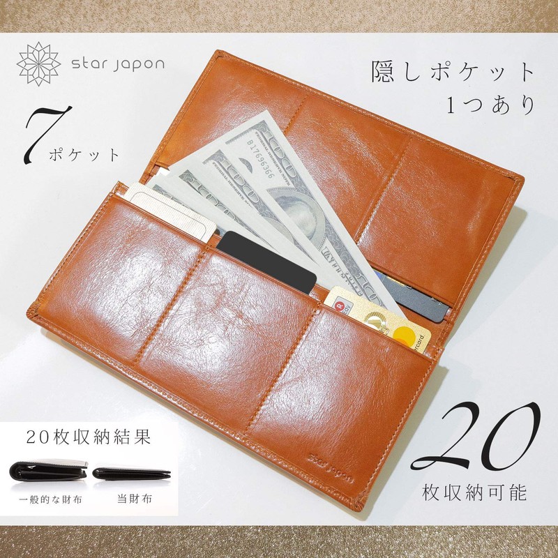 Star Japon Men's Long Wallet, Thin, Genuine Leather, Oil Leather,