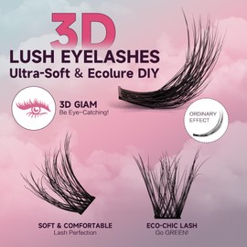 Mayhug Eyelash Extensions, 3D Effect, Individual Eyelashes, 144 Pieces, D Curl Clusters, Lashes, Fluffy, 8-18 mm, DIY Natural Eyelashes, Fake Lashes (Flair)