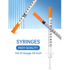 1mL/cc 31G 1/4-Inch 6mm Lab Syringe, Individually Wrapped, Scientific Use, Pack of 100
