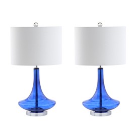 JONATHAN Y JYL1081D-SET2 Cecile 25.5" Glass Teardrop LED Table Lamp Contemporary,Transitional for Bedroom, Living Room, Office, College Dorm, Coffee Table, Bookcase, Cobalt/Chrome(Setof2)