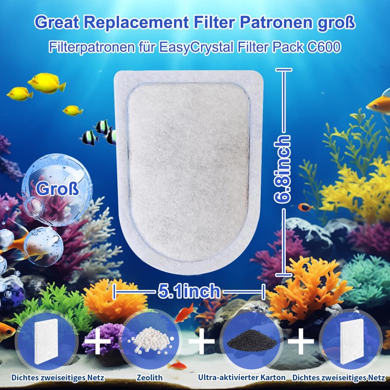6 Packs Carbon Filter Cartridges for EasyCrystal Filter Pack C600,