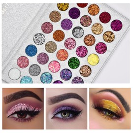 Jinlaili 40 Colours Glitter Eyeshadow Palette, Colourful Eyeshadow Palette, Shimmering, Glitter Makeup Palette, Durable, Waterproof, Eye Palette, Makeup Palette