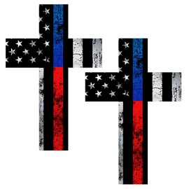 AZ House of Graphics Thin Blue/RED Line Cross Stickers 2 Pack